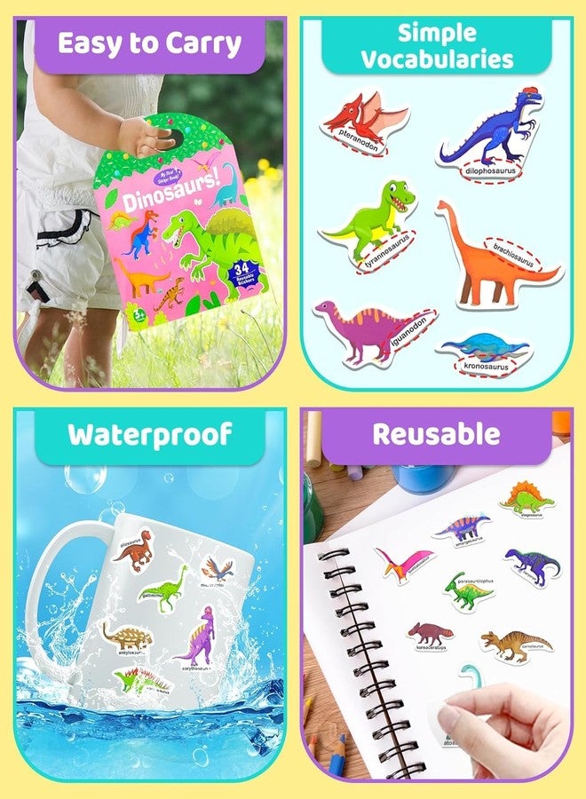 Slipps Jelly Reusable Fun Sticker Books for Kids Toddlers 1-6 Years, 36 Pcs Cute Waterproof Stickers for Teens Girls Boys (Dinosaurs) - Image 5